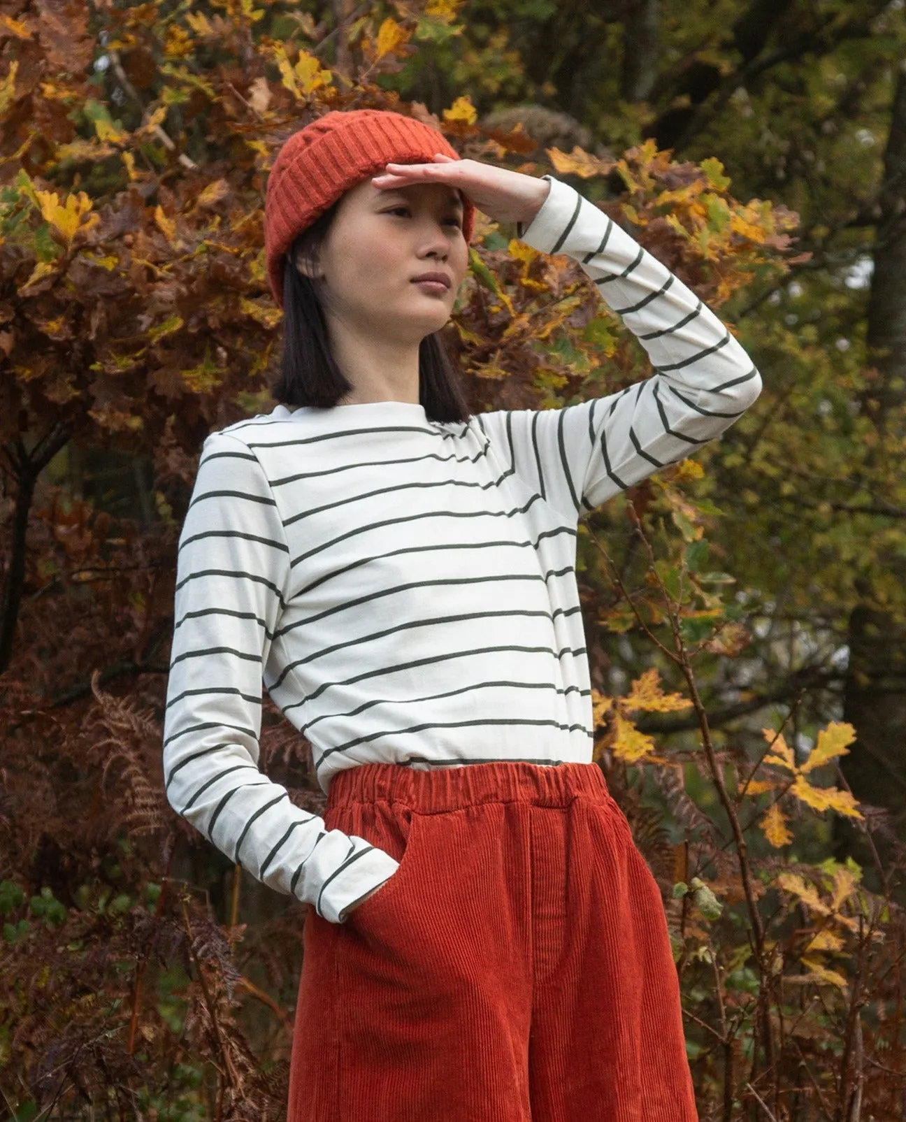 Shoba Jersey Stripe Top in Off White and Khaki Stripe
