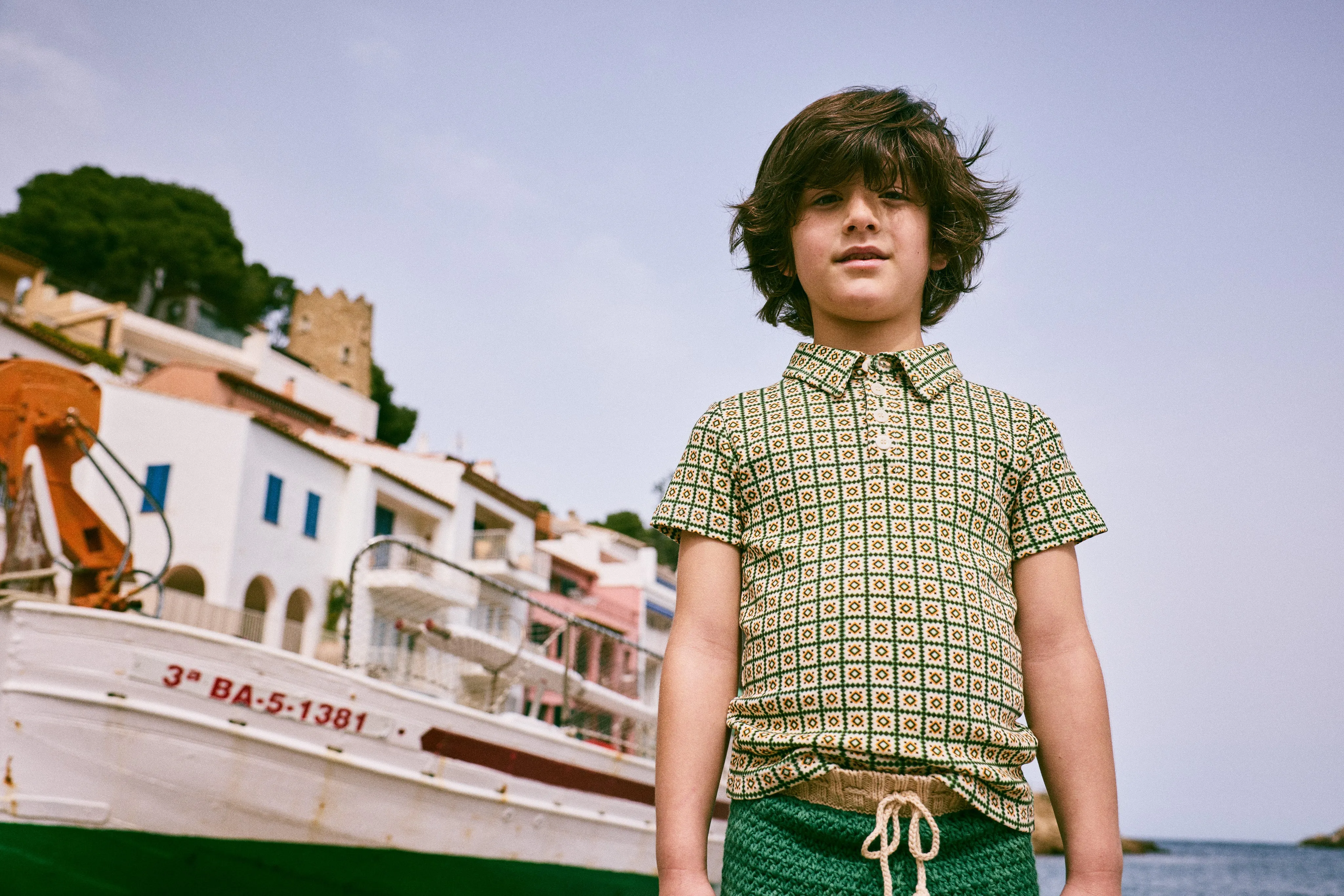 Short Sleeve Polo, String/ Lawn Pinking Tiles