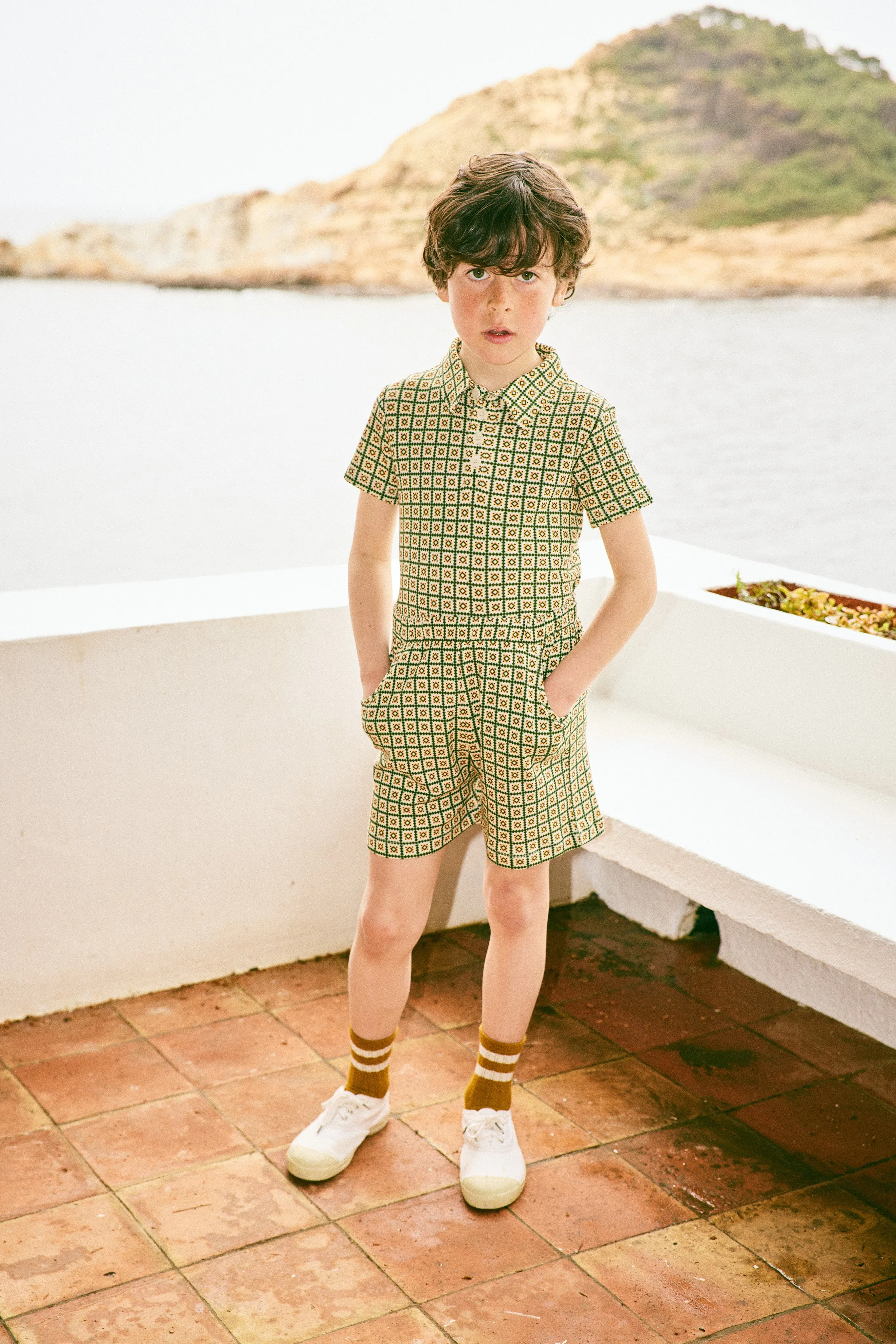 Short Sleeve Polo, String/ Lawn Pinking Tiles