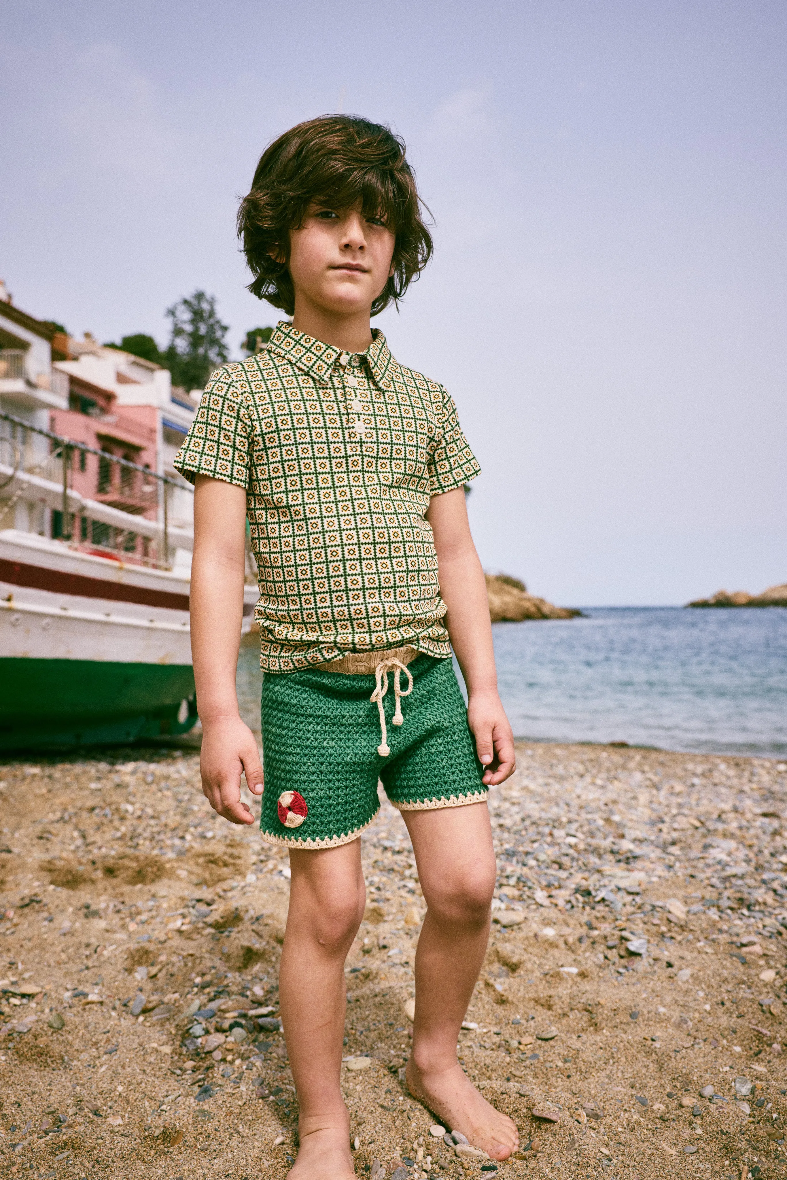 Short Sleeve Polo, String/ Lawn Pinking Tiles