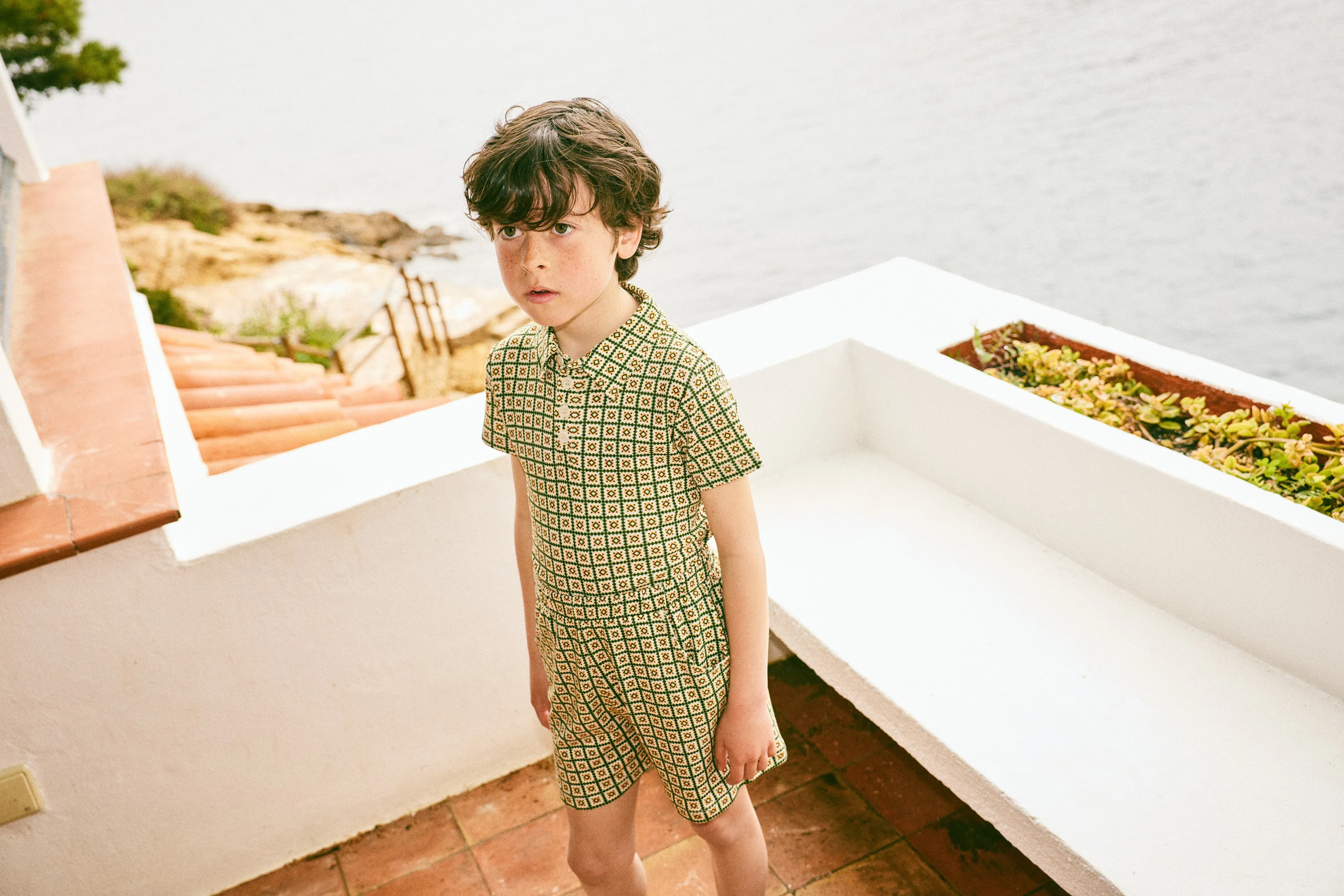 Short Sleeve Polo, String/ Lawn Pinking Tiles