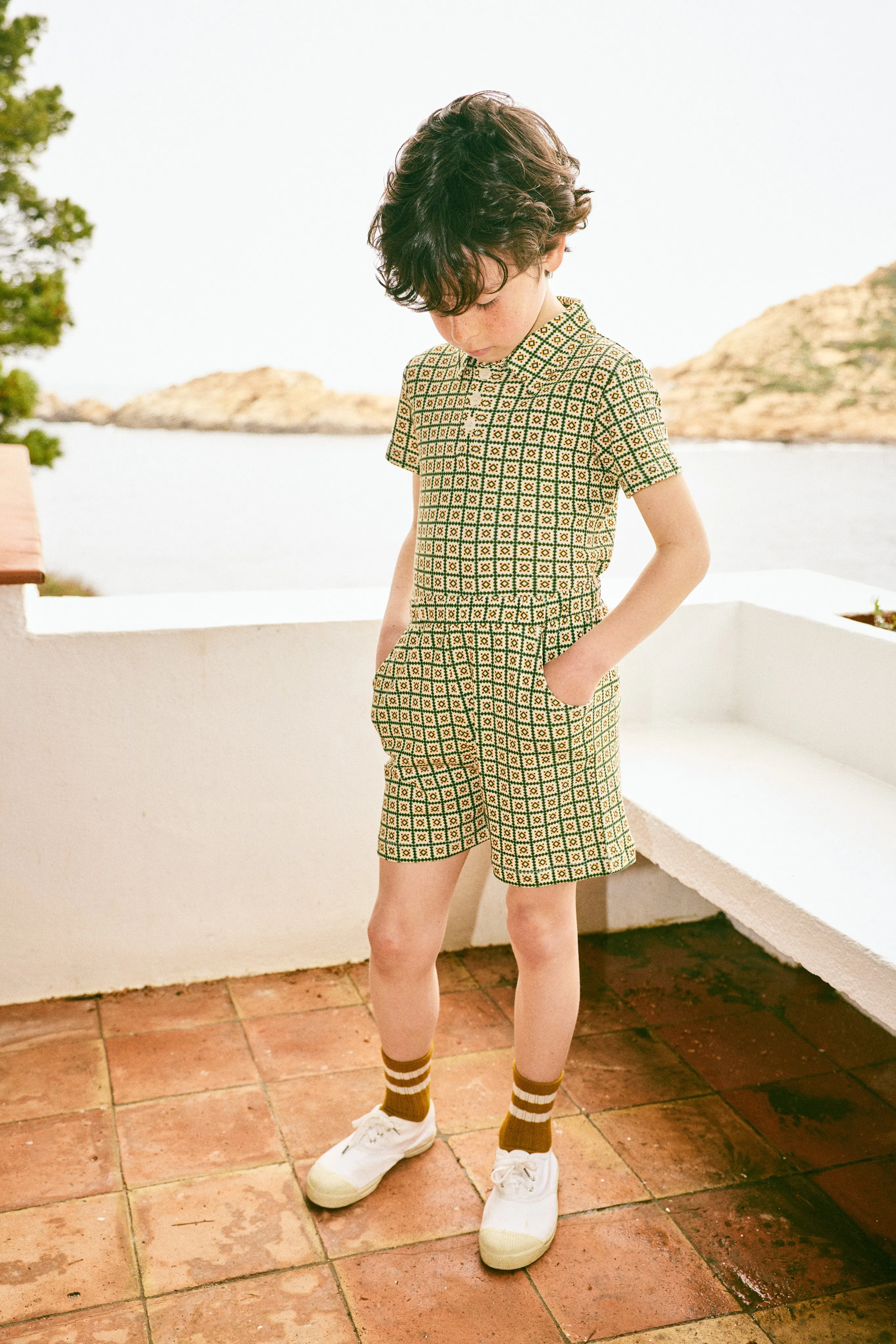Short Sleeve Polo, String/ Lawn Pinking Tiles