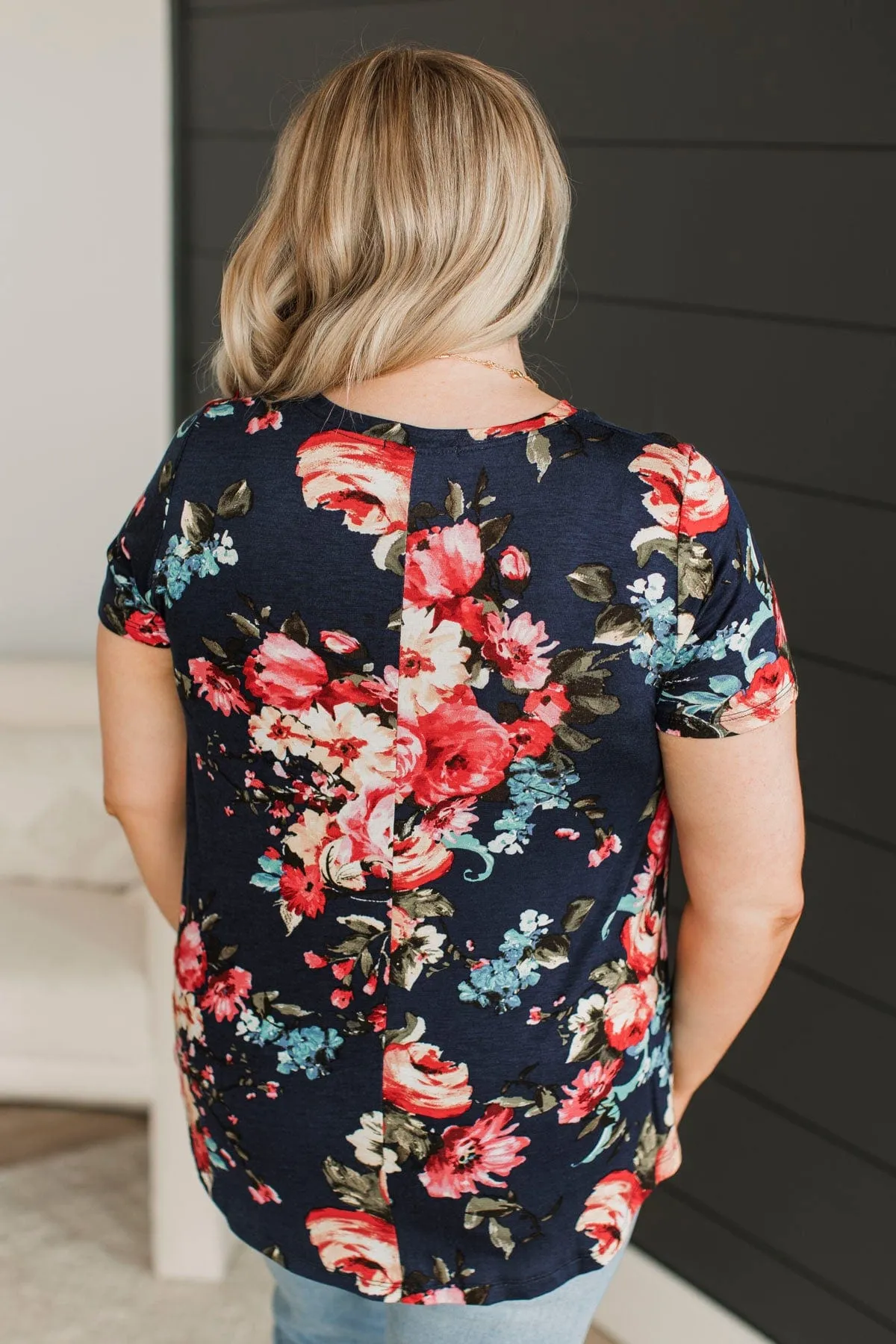 Singing Love Songs Floral Top- Navy