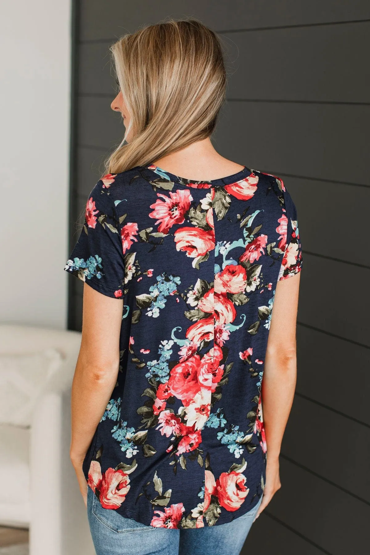Singing Love Songs Floral Top- Navy