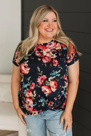 Singing Love Songs Floral Top- Navy