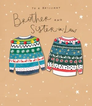 Sister And Brother In Law Christmas Card - Beige Background With Two Colourful Sweaters  & Special Couple