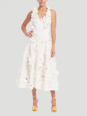 Sleeveless Floral Applique Midi Dress