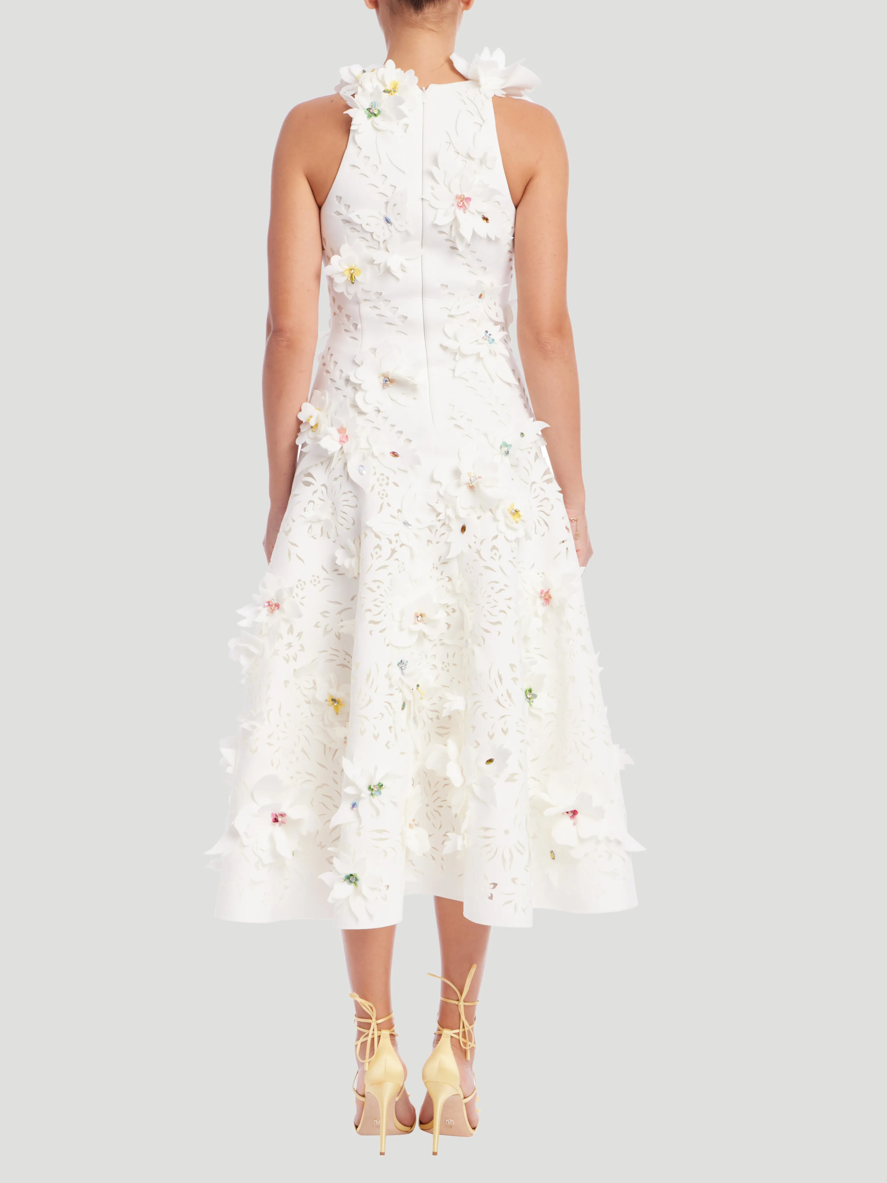Sleeveless Floral Applique Midi Dress