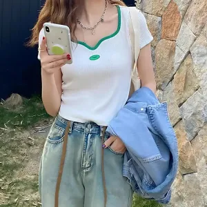 Soft Girl Basic Corduroy Top with Contrast Piping