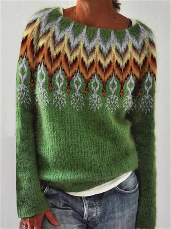 Soft Warm Round Neck Pullover Casual Knitted Sweaters for Women