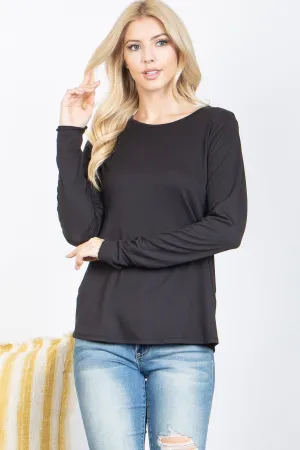Solid Round Neck Long Sleeve Top