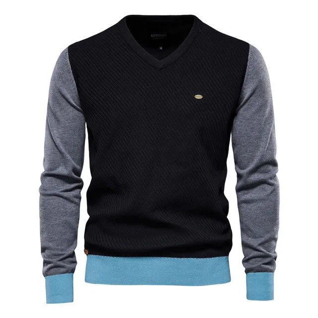 Spliced Cotton Sweater for Men