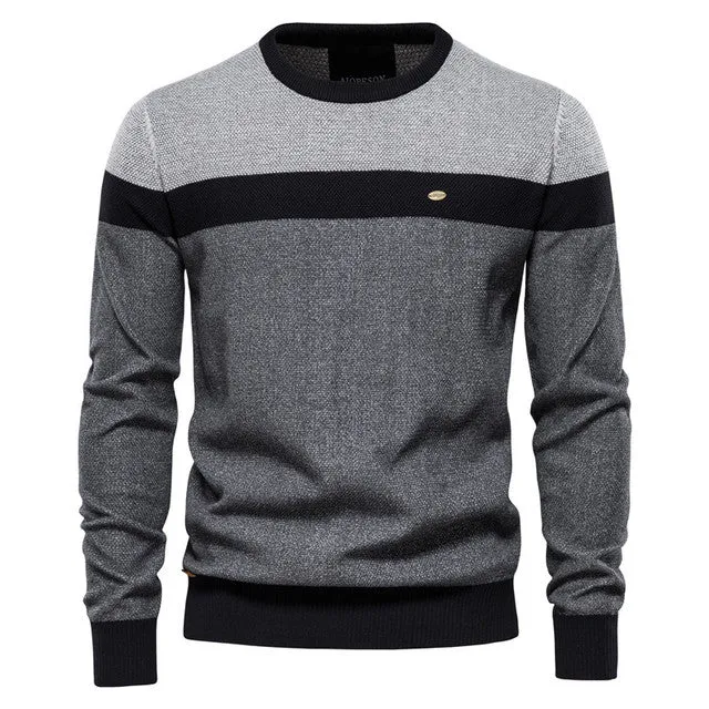 Spliced Cotton Sweater for Men