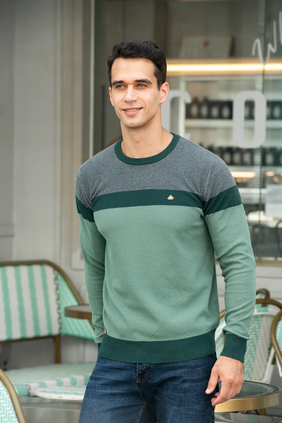 Spliced Cotton Sweater for Men