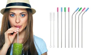 Stainless Steel Extra Wide Drinking Straws with Colored Silicone Tops (10 or 20-Pack)