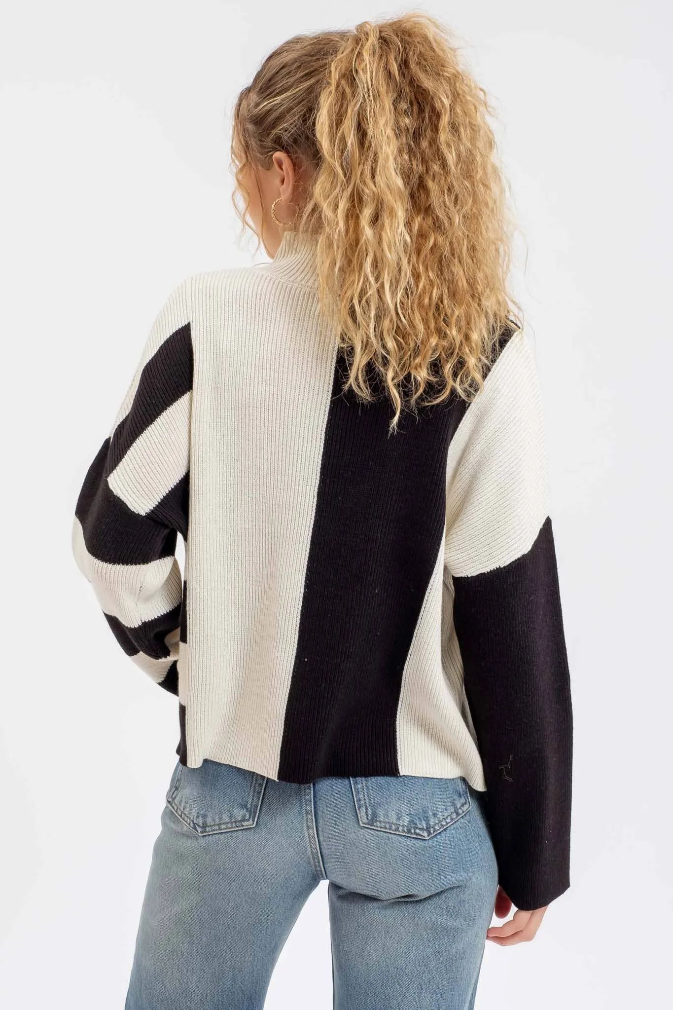 Stripe Mock Neck Knit Sweater
