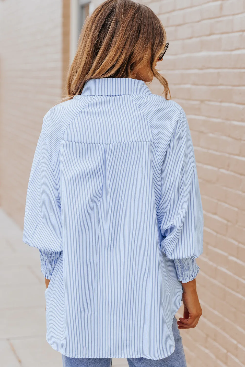Striped Lantern Sleeve Collared Shirt (3 Colors)