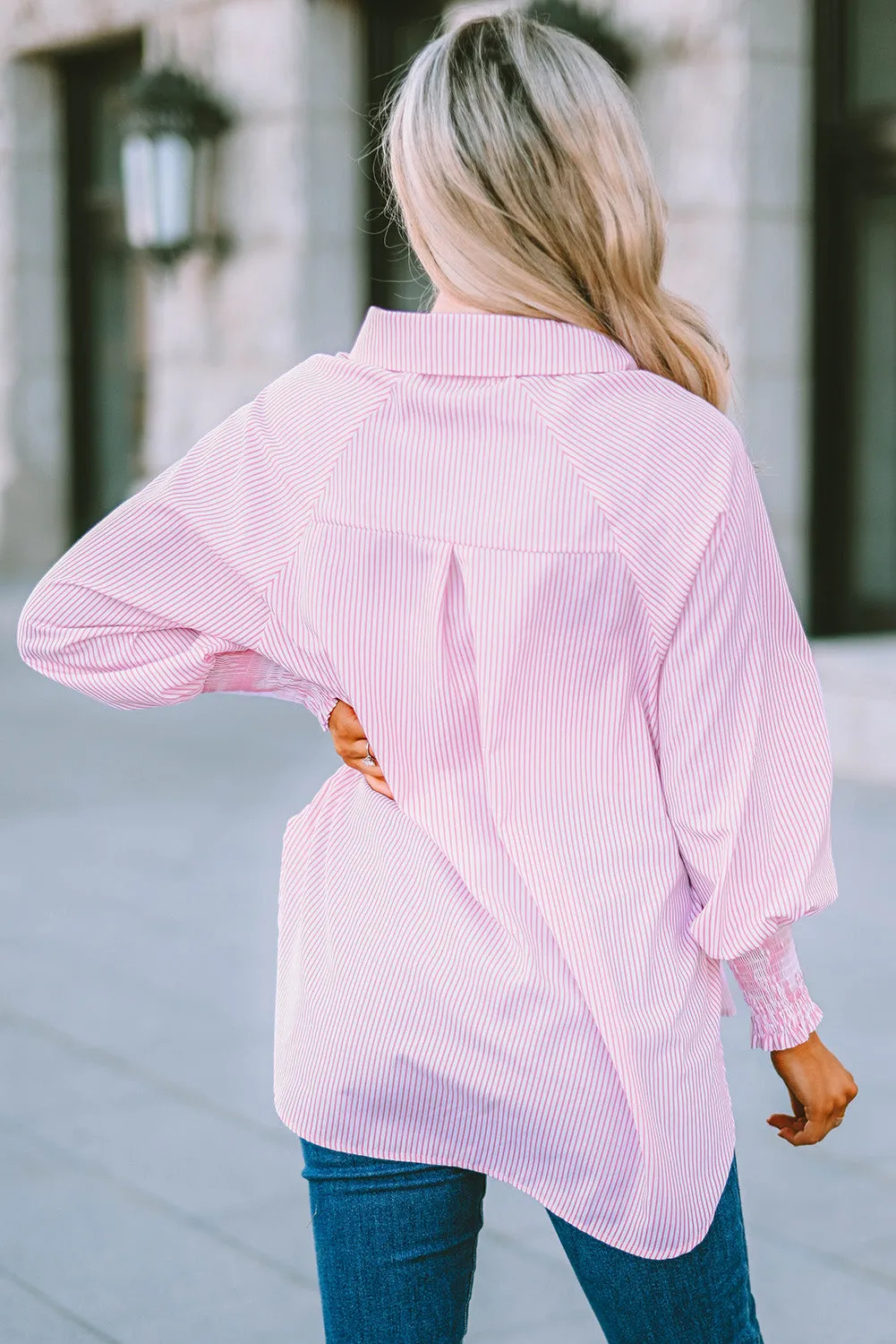 Striped Lantern Sleeve Collared Shirt (3 Colors)