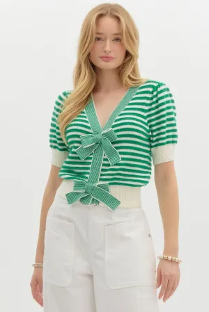 Striped short puff sleeve sweater knit c