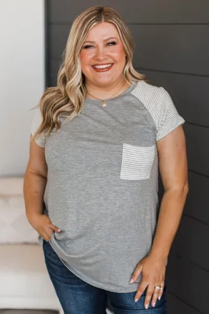 Stuck In My Ways Pocket Top- Heather Grey