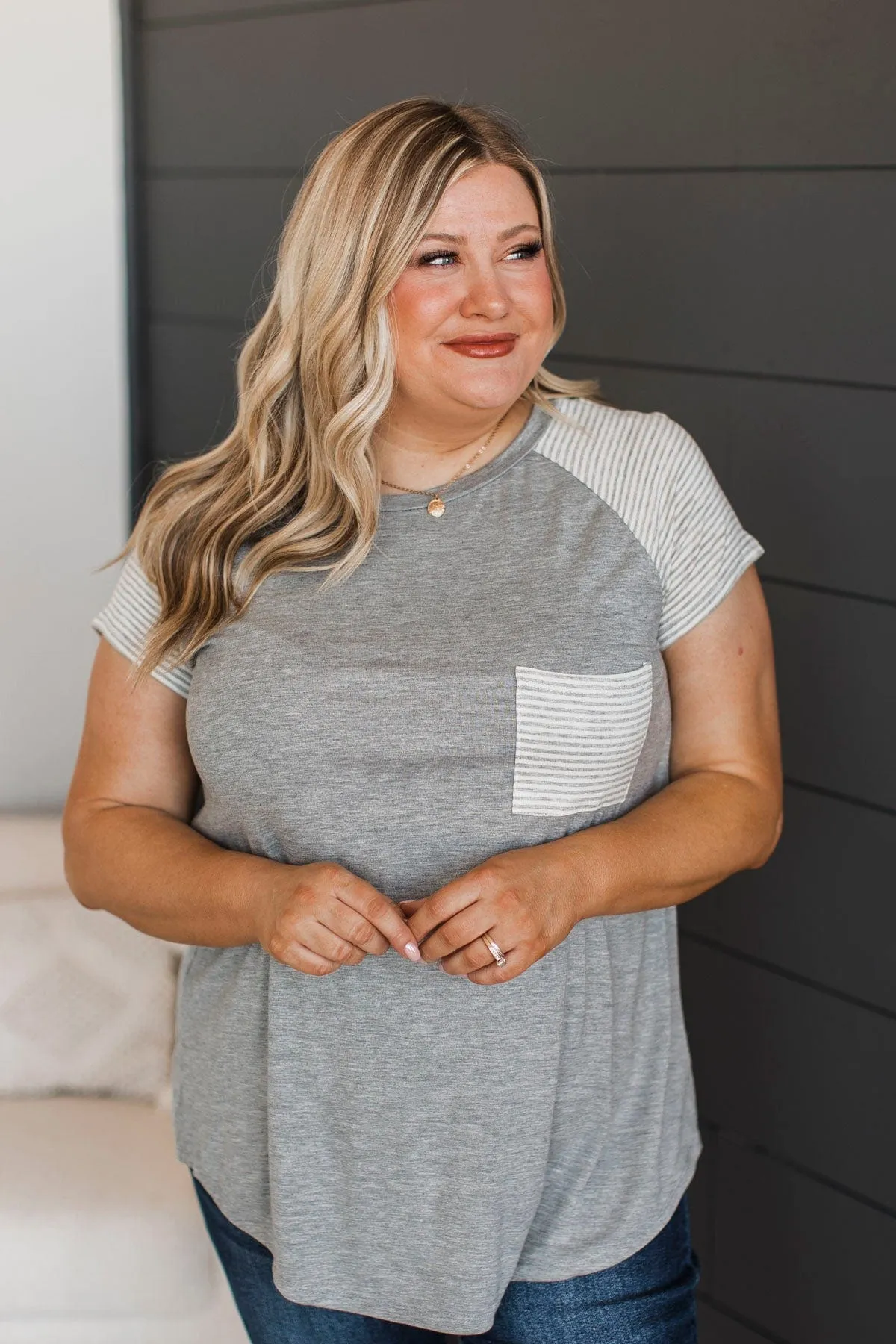 Stuck In My Ways Pocket Top- Heather Grey