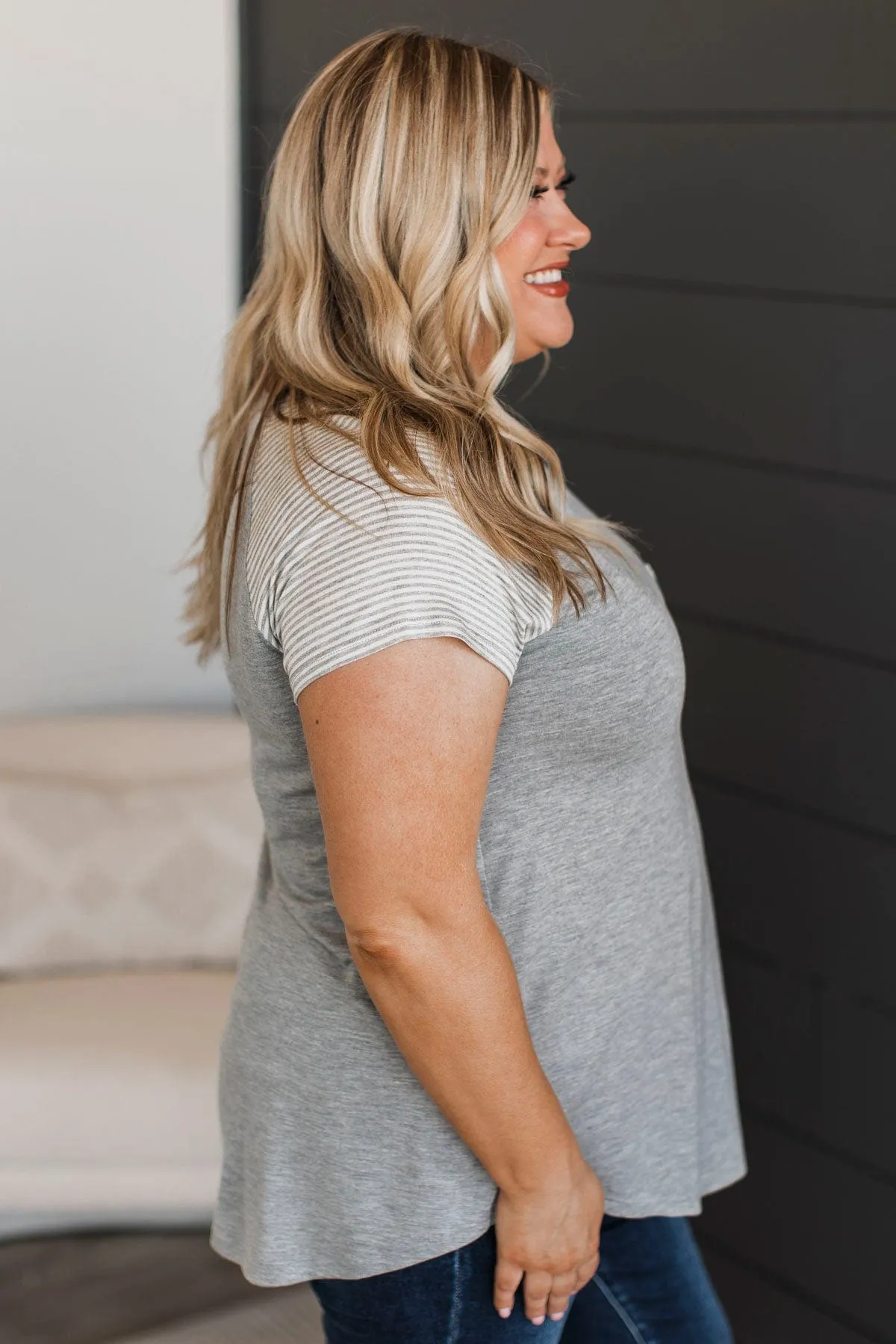 Stuck In My Ways Pocket Top- Heather Grey