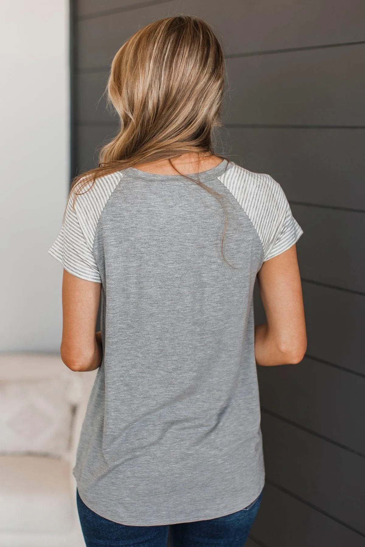 Stuck In My Ways Pocket Top- Heather Grey