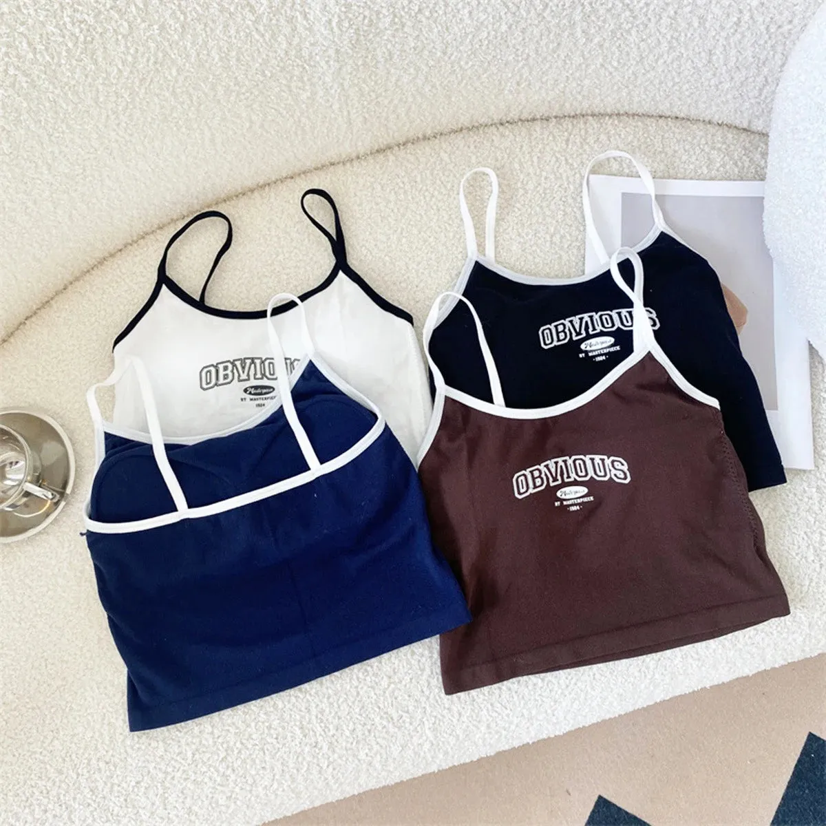 Summer Letter Printing Spaghetti Strap Crop Top