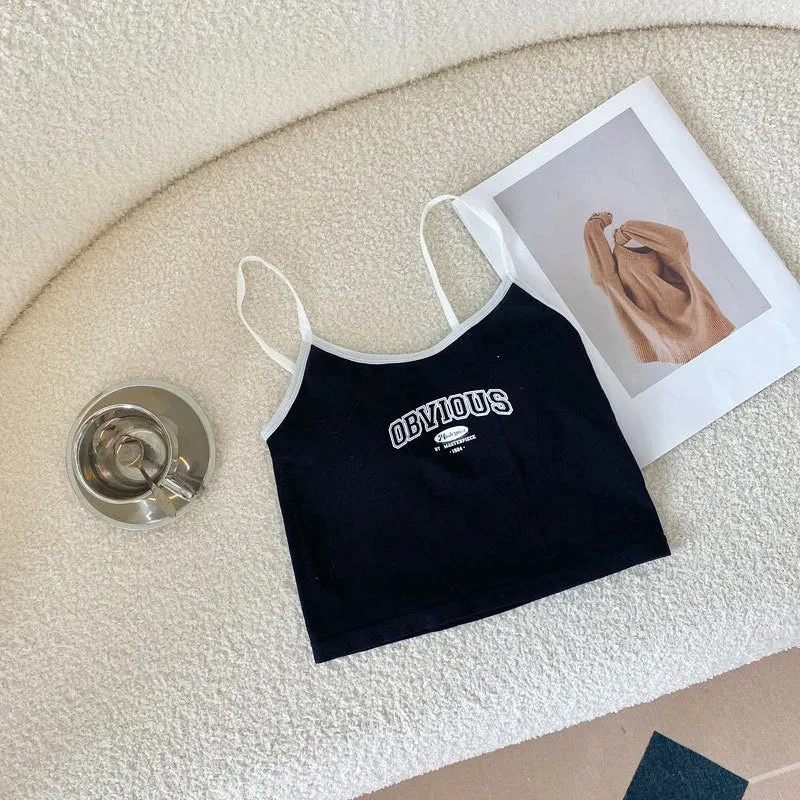 Summer Letter Printing Spaghetti Strap Crop Top