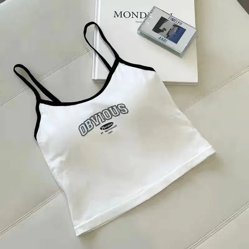 Summer Letter Printing Spaghetti Strap Crop Top