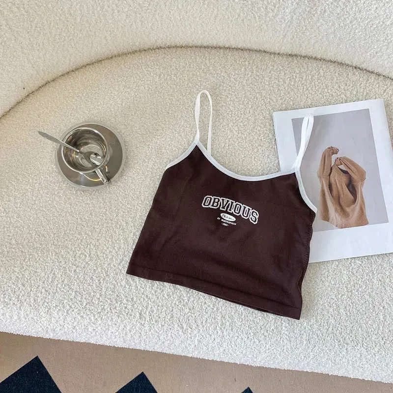 Summer Letter Printing Spaghetti Strap Crop Top