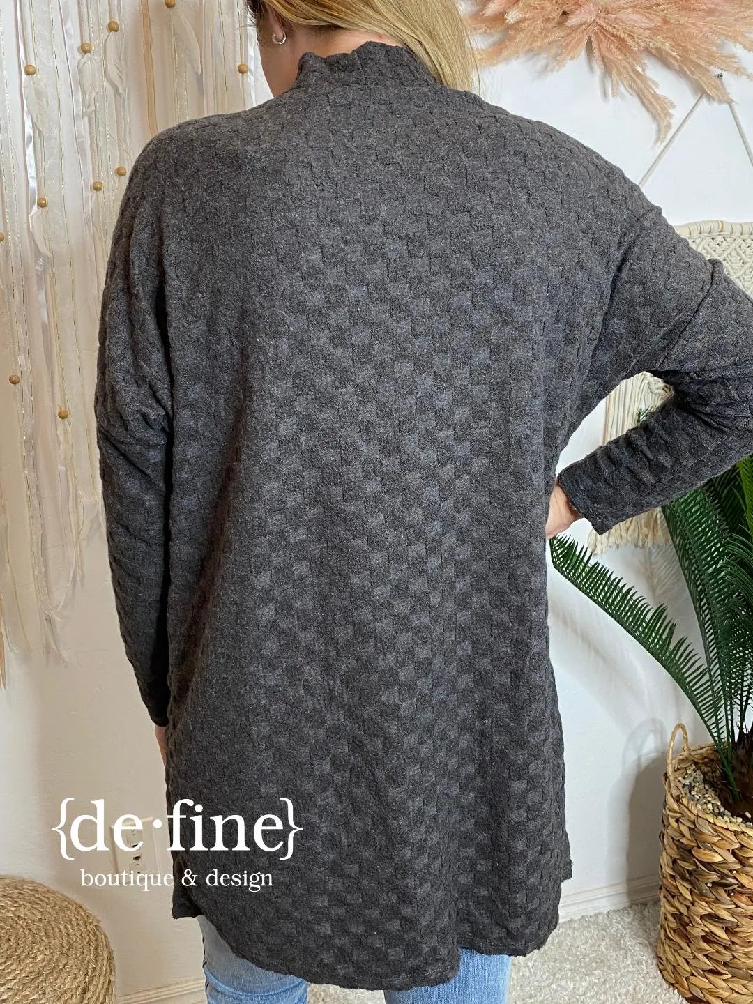 Super Soft Check Pattern Lightweight Cardigan in Hunter Green or Charcoal