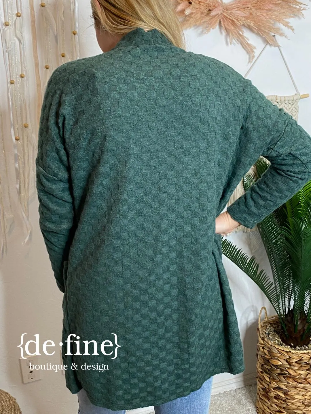 Super Soft Check Pattern Lightweight Cardigan in Hunter Green or Charcoal