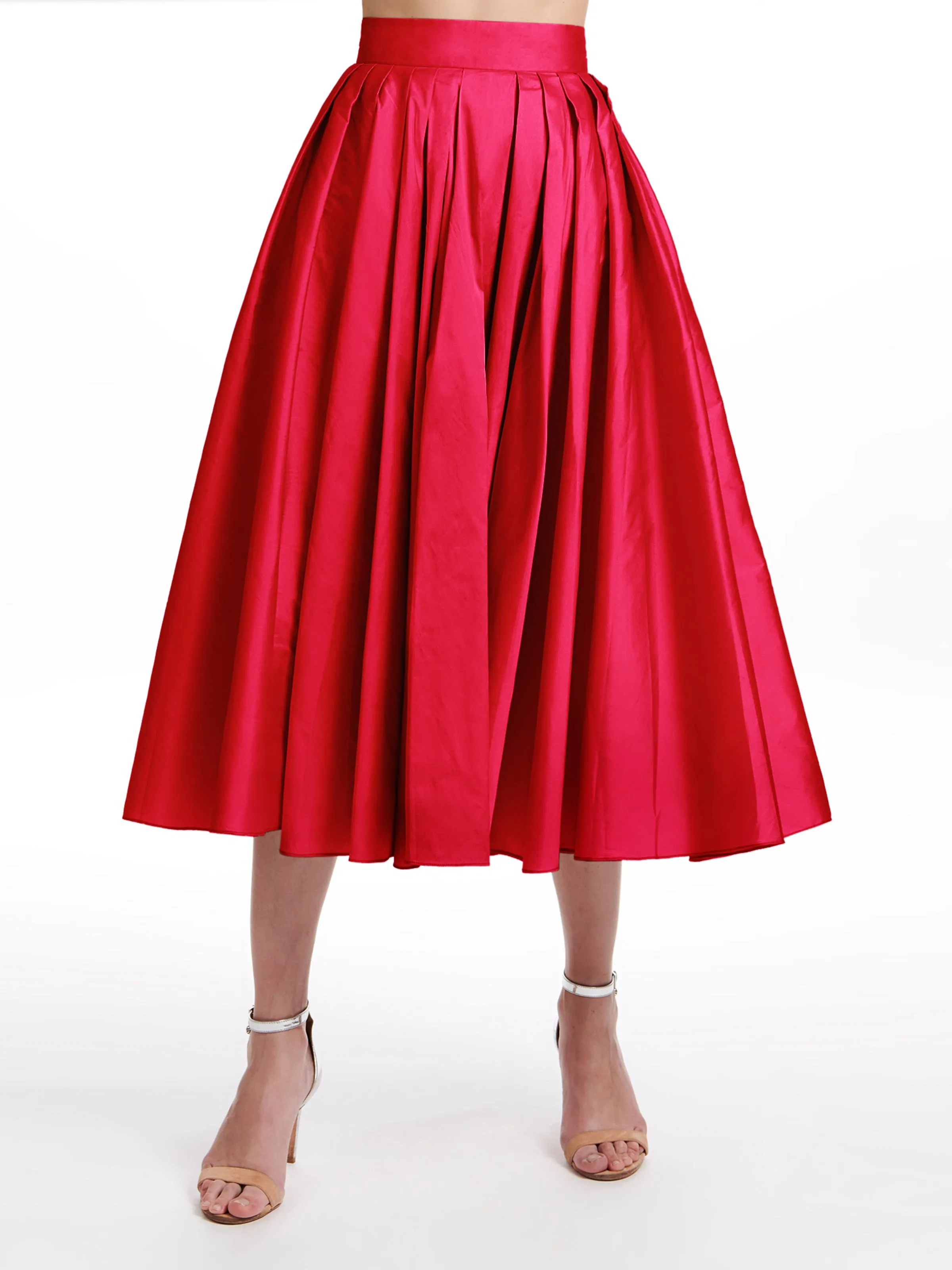 TAFFETA TEA LENGTH MIDI SKIRT TOMATO, GREEN APPLE