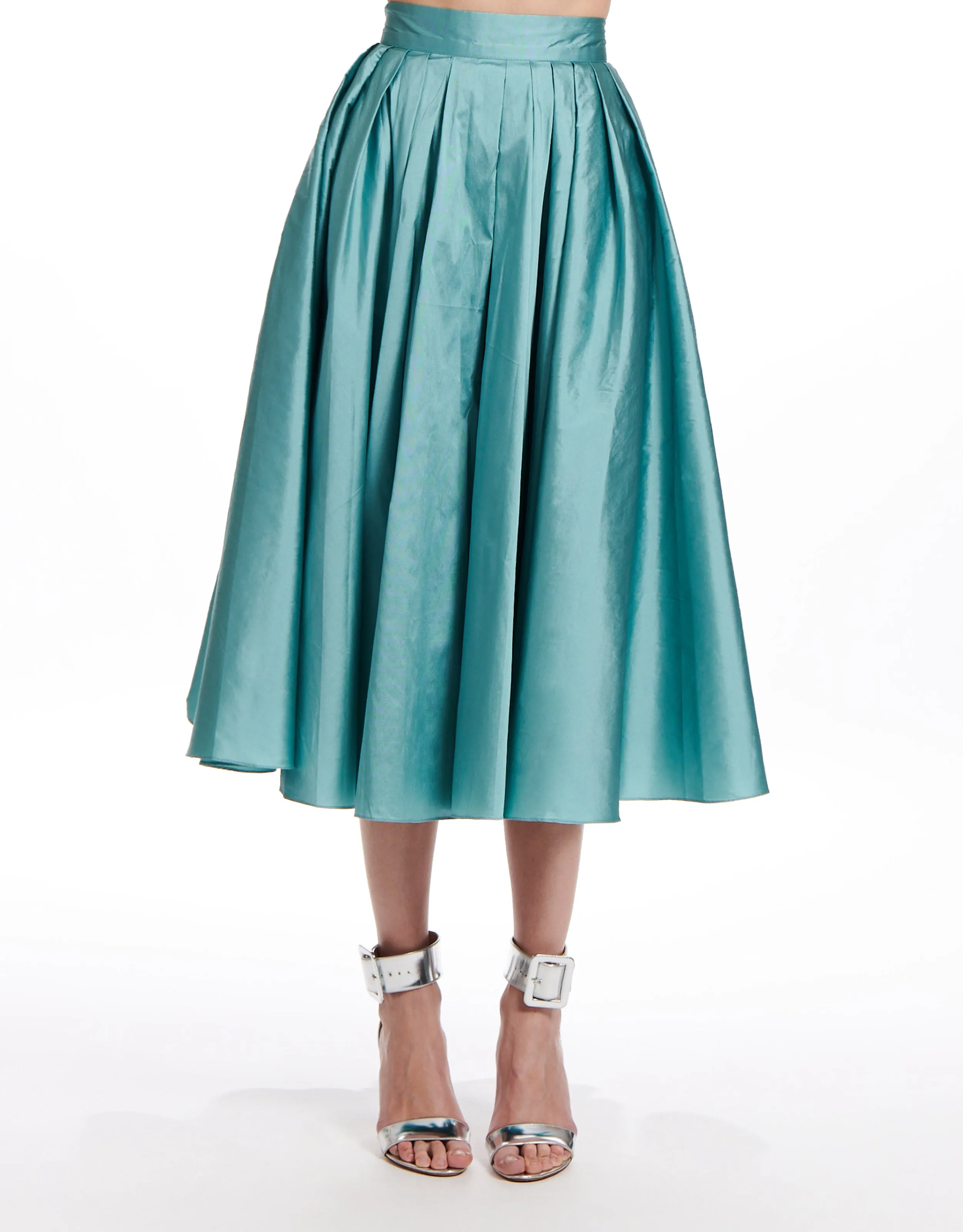 TAFFETA TEA LENGTH MIDI SKIRT TOMATO, GREEN APPLE