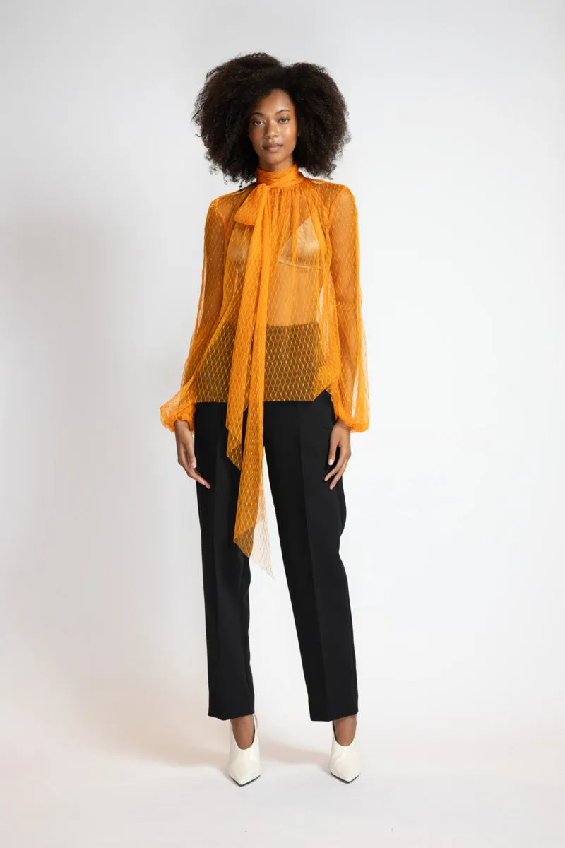 Tangerine Lattice Point D’Esprit Blouse