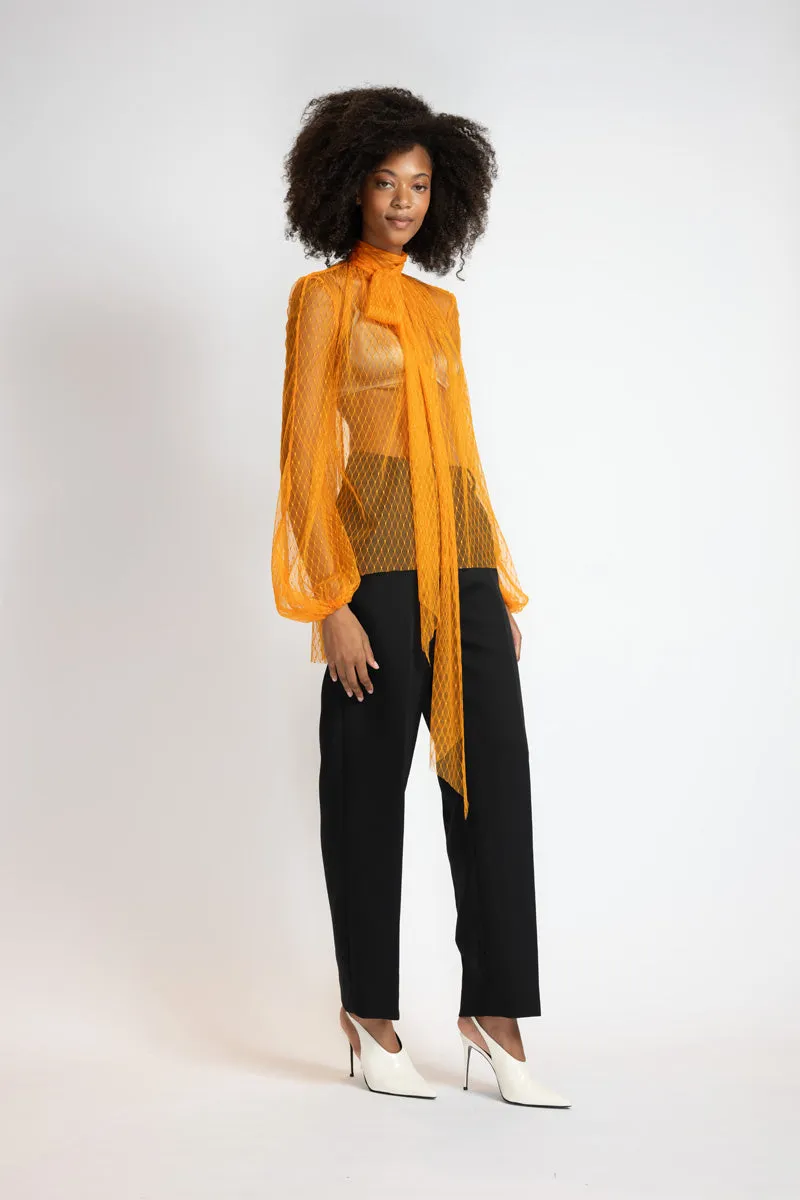 Tangerine Lattice Point D’Esprit Blouse