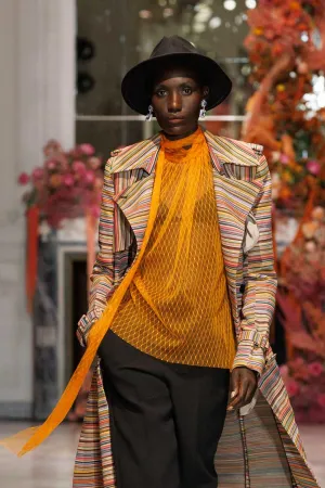 Tangerine Lattice Point D’Esprit Blouse