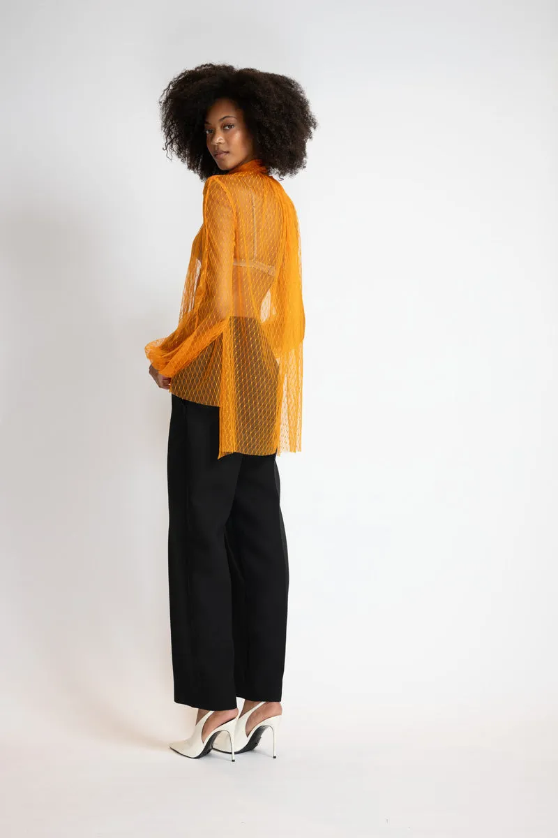 Tangerine Lattice Point D’Esprit Blouse