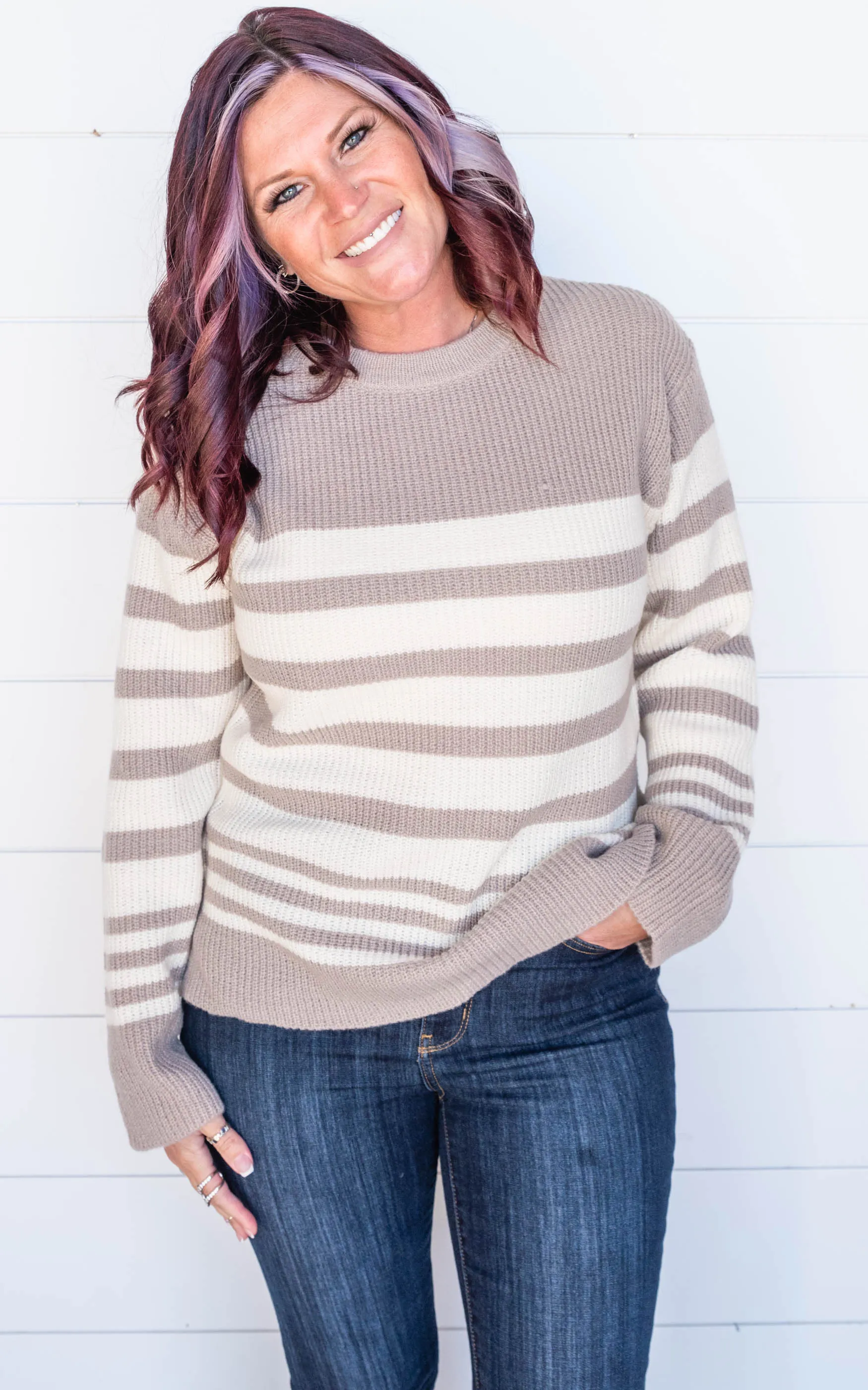 Taupe & Ivory Stripe Sweater