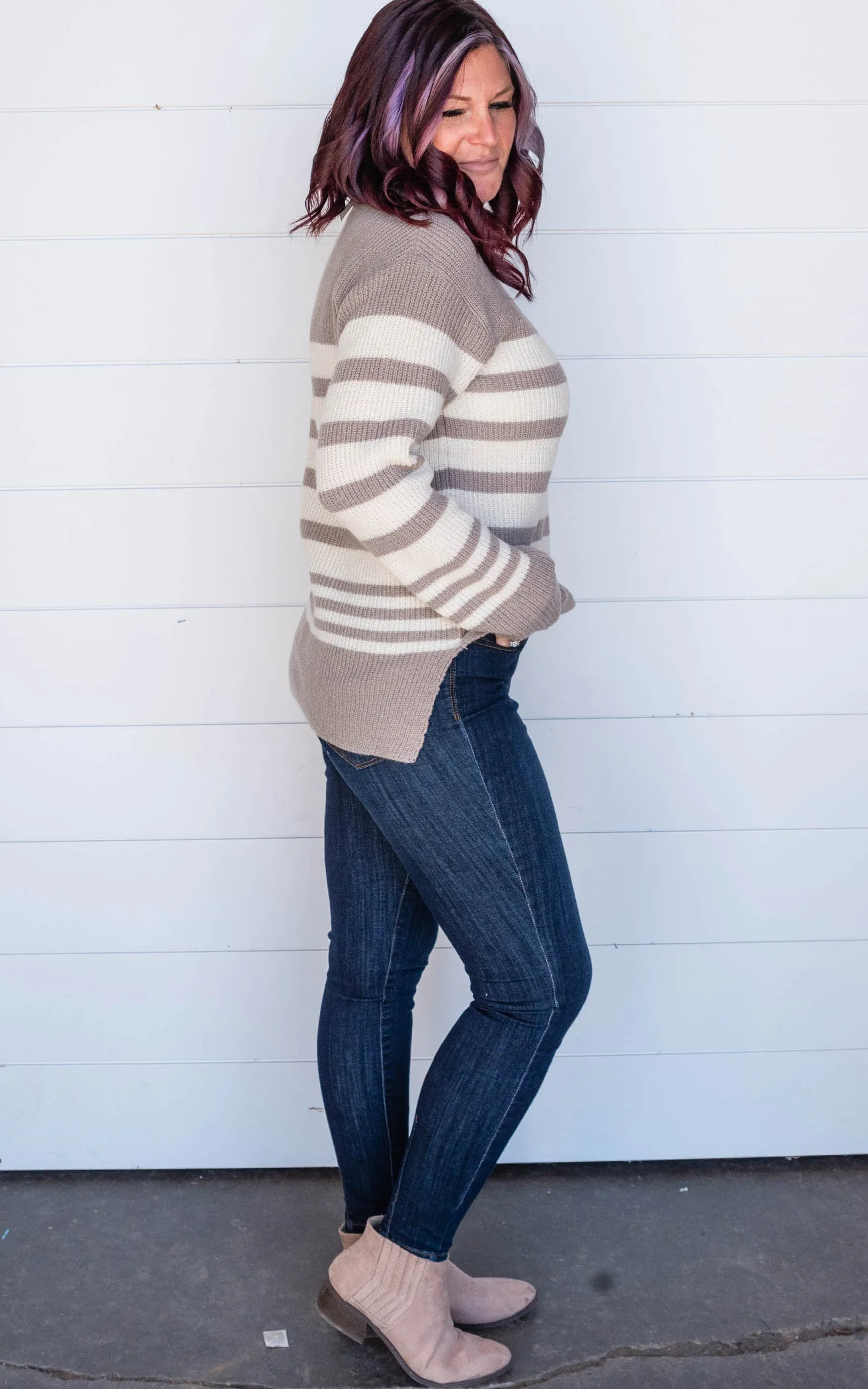 Taupe & Ivory Stripe Sweater