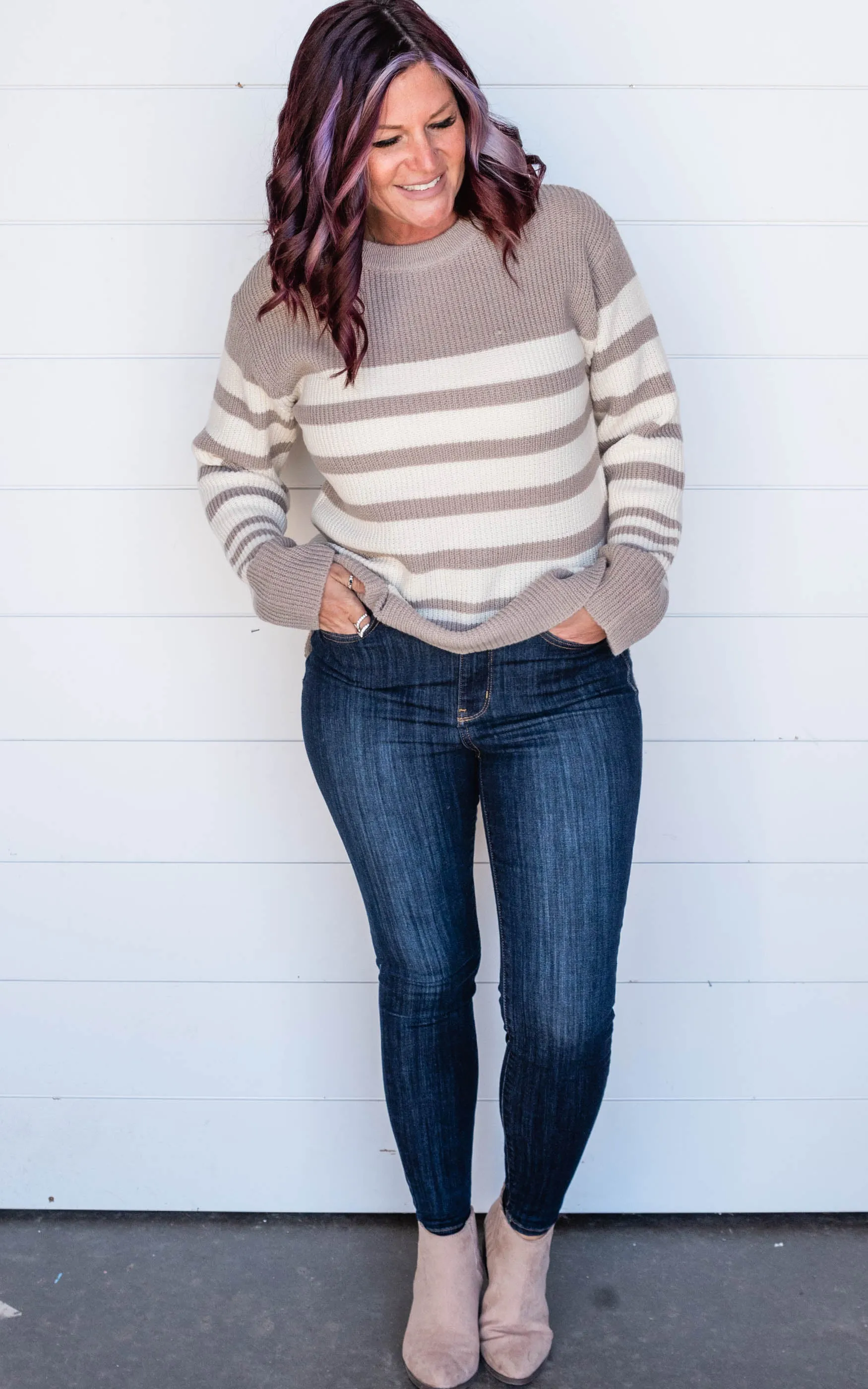 Taupe & Ivory Stripe Sweater