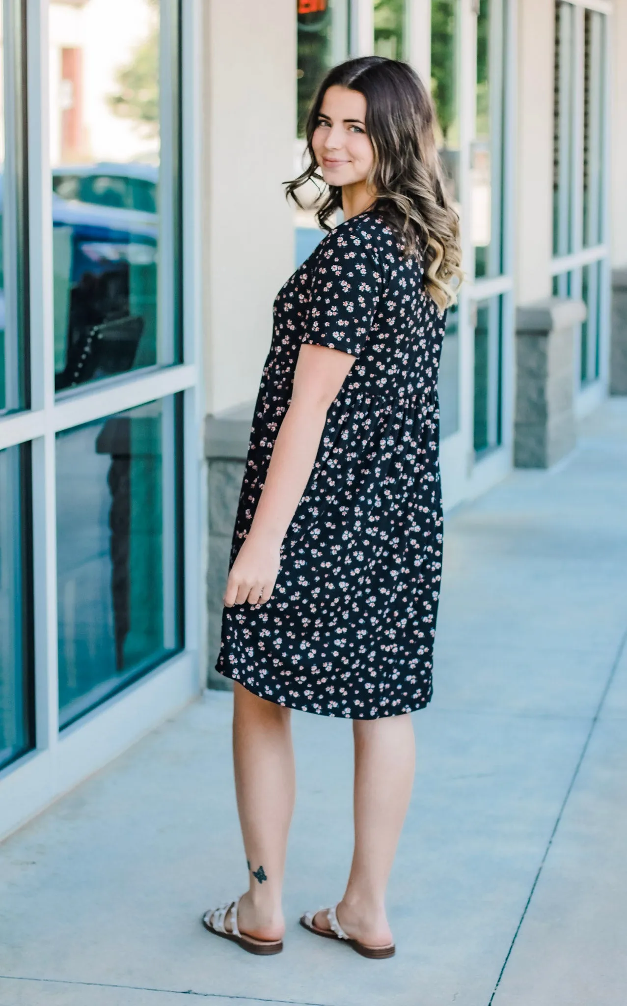 The Tatum Floral Henley Dress in Black