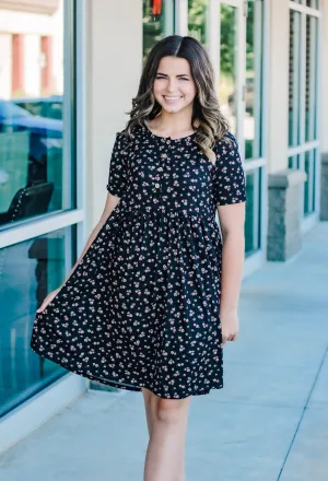 The Tatum Floral Henley Dress in Black