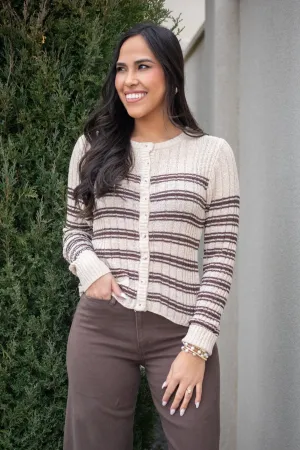 Think It Through Beige Striped Cardigan Sweater