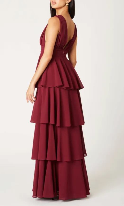 Tiered V Neck Maxi Dress