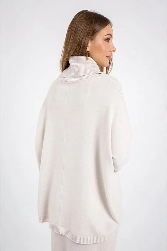 Turtle Neck Loose Long Sleeve Button Pullover Sweater