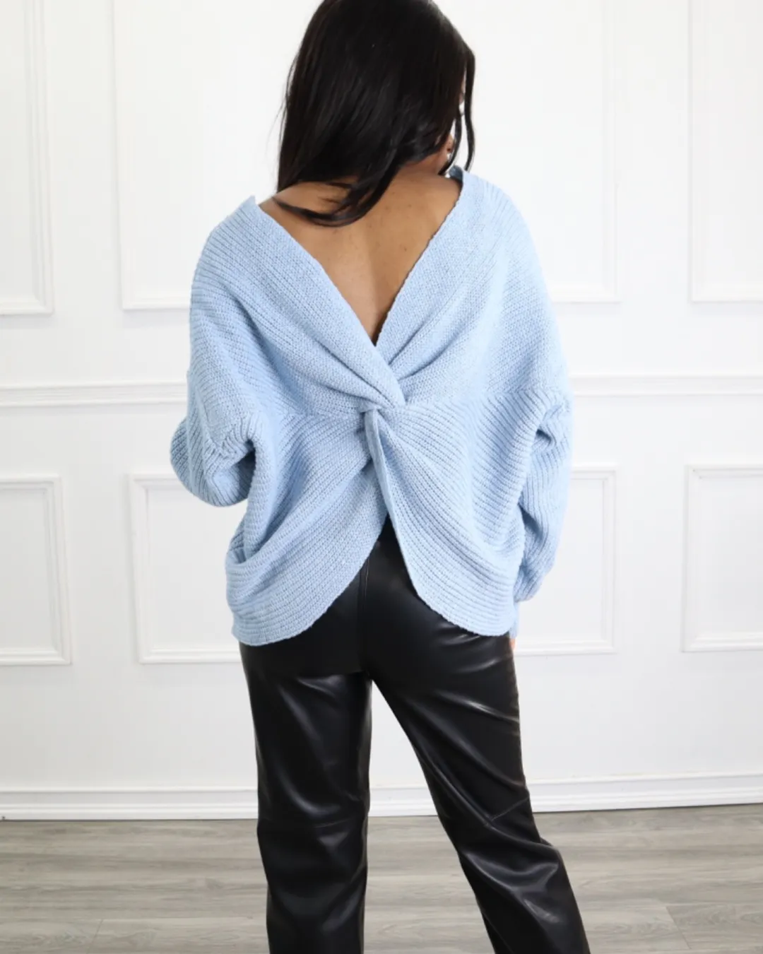 Twist Open Back Sweater Top
