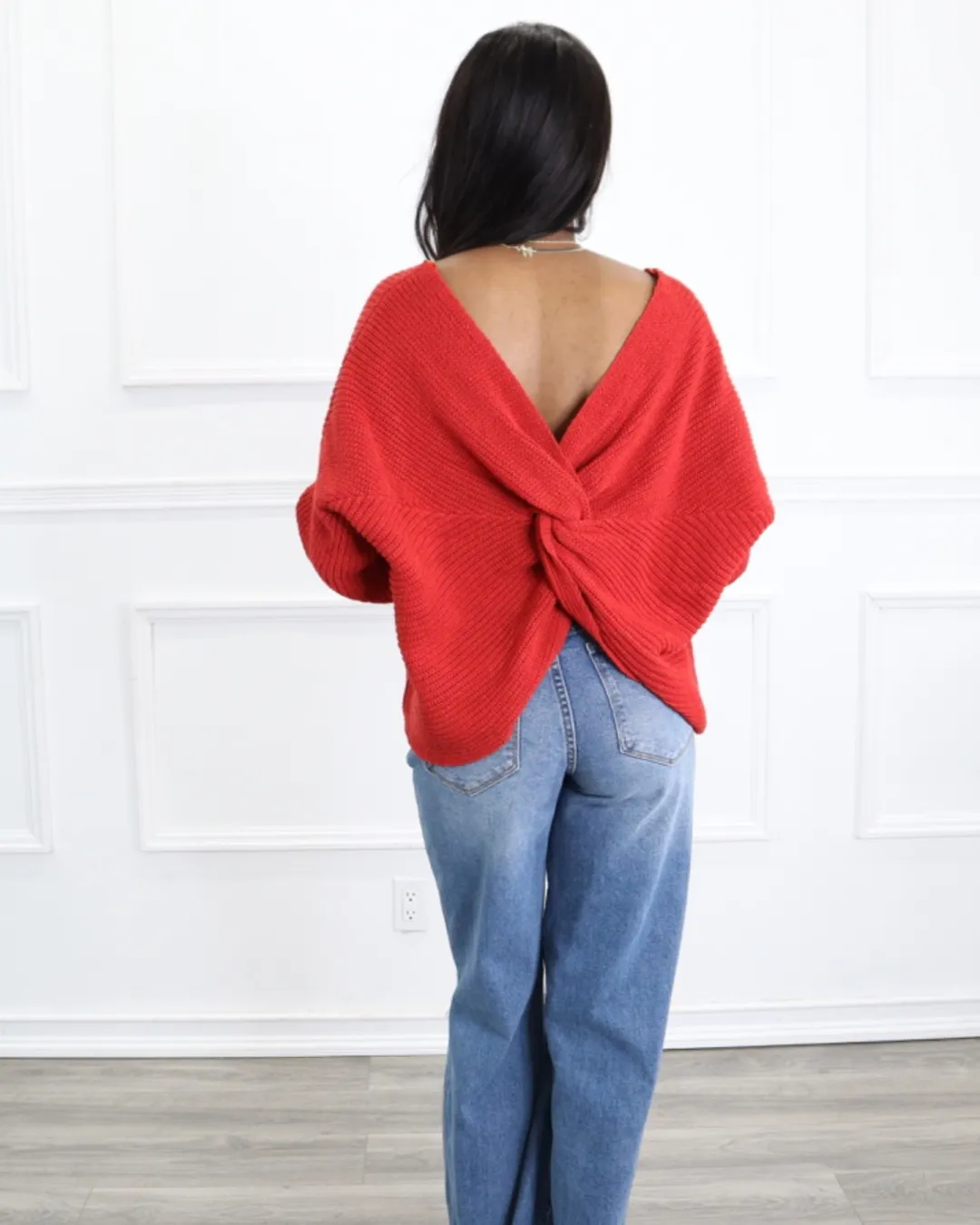 Twist Open Back Sweater Top