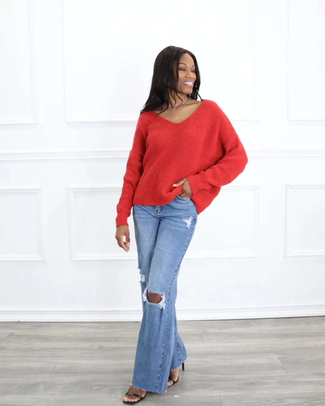 Twist Open Back Sweater Top